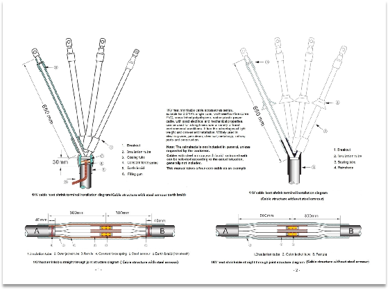 Instrucciones de instalación de accesorios para cables termorretráctiles de 1 kV